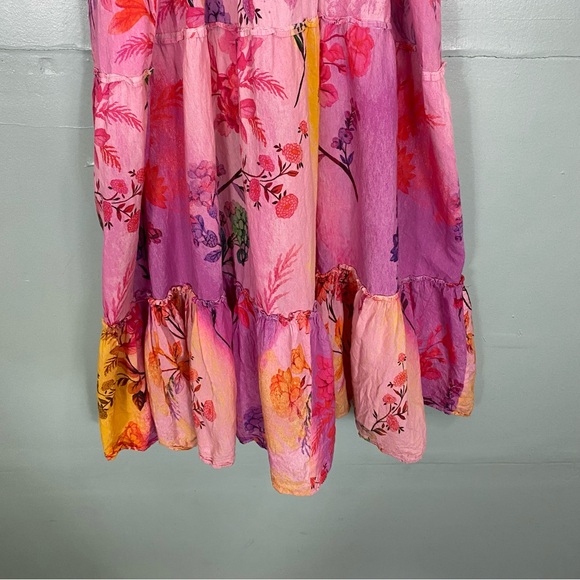 Anthropologie Alissa Tiered Floral Pink Maxi Dress Watercolor Medium Petite - Picture 10 of 10